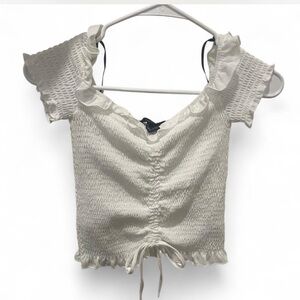 Forever 21 White Smocked Ruffle Blouse